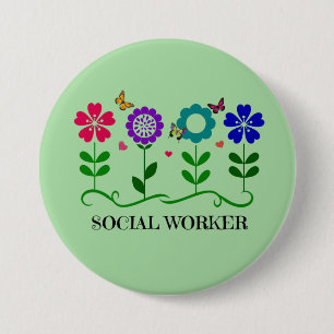Sozialarbeiter... Blume, Herz, Schmetterlinge Button