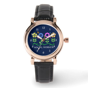 Sozialarbeiter... Blume, Herz und Schmetterlinge Armbanduhr