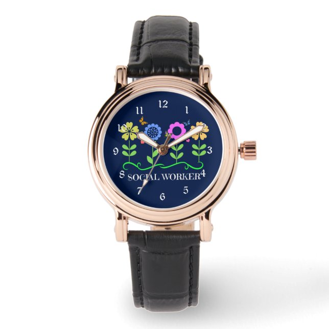 Sozialarbeiter... Blume, Herz und Schmetterlinge Armbanduhr (Vorderseite)