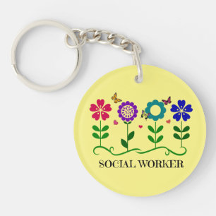 Sozialarbeiter... Blume, Herz und Schmetterlinge. Schlüsselanhänger