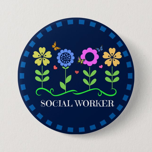 Sozialarbeiter, Blume und Schmetterlinge Button (Vorderseite)