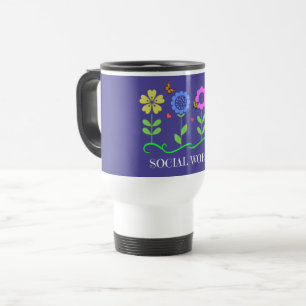 "Sozialarbeiter," Grafik Frühlingsblumen Reisebecher