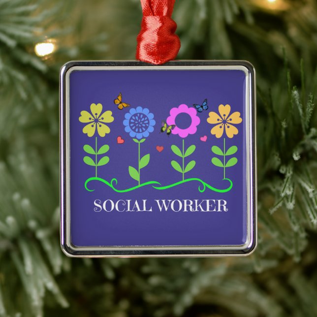 "Sozialarbeiter", grafische Frühlingsblumen, Ornament Aus Metall (Baum)