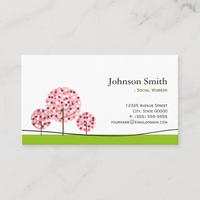 Sozialarbeiter - Logo "Niedlich rosa Wunschbaum" Visitenkarte (Vorderseite)