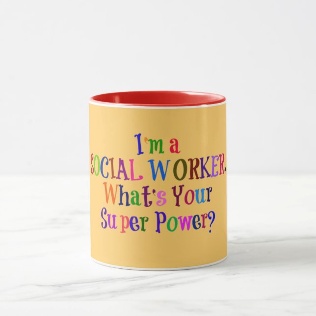 Sozialarbeiter Superheld, farbiger Text Tasse (Zentrum)