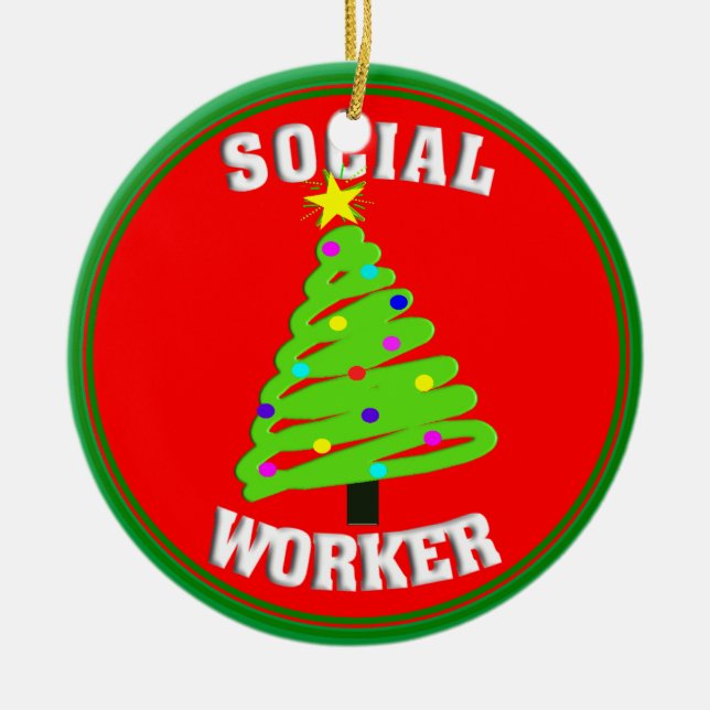 Sozialarbeiter-Weihnachtsbaum-Verzierung Keramik Ornament (Vorne)