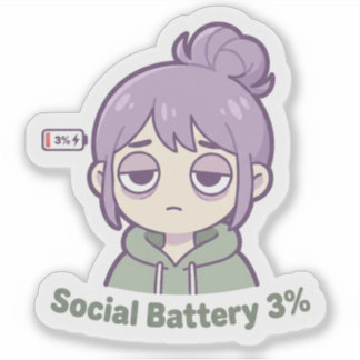 Soziale Batterie 3% Süßes Ästhetik-Sticker Aufkleber