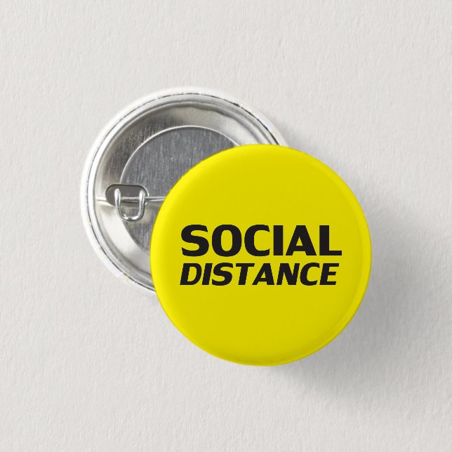 Soziale Distanz Moderne Typografie Vorsicht gelb Button (Vorne & Hinten)