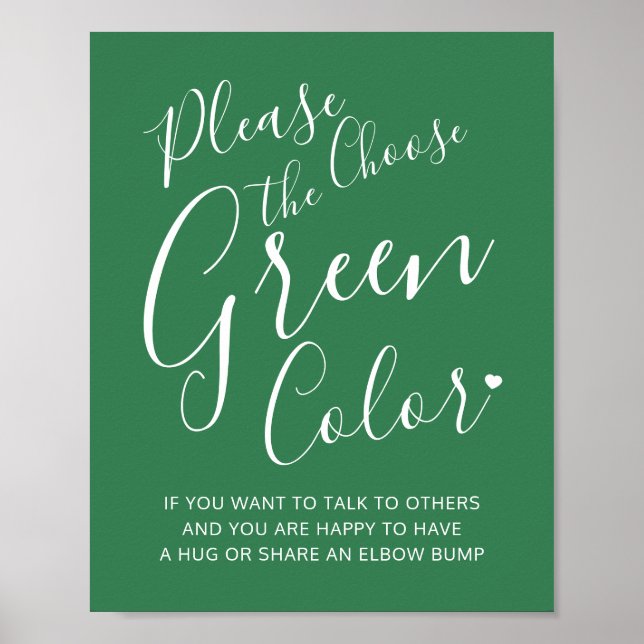 Soziale Distanzierung Farbe Grün Hochzeitsunterric Poster (Vorne)