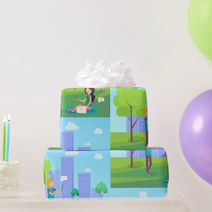 Soziale Medien im Park Geschenkpapier