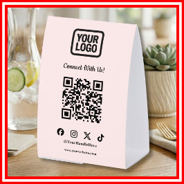 Soziale Medien | Instagram TikTok X Pink QR Tischaufsteller