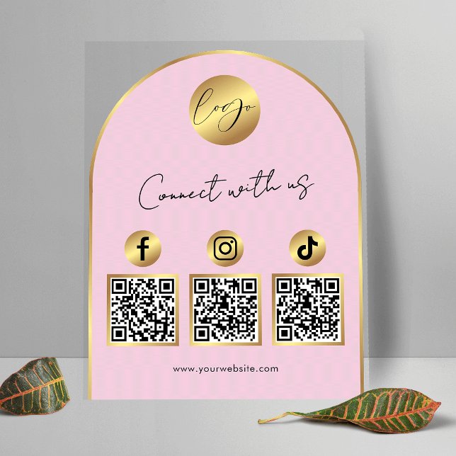 Soziale Medien Pink & Gold Bogen Logo QR-Code Acrylschild (Von Creator hochgeladen)