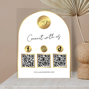 Soziale Medien Weiß & Gold Bogen Logo QR Code Acrylschild
