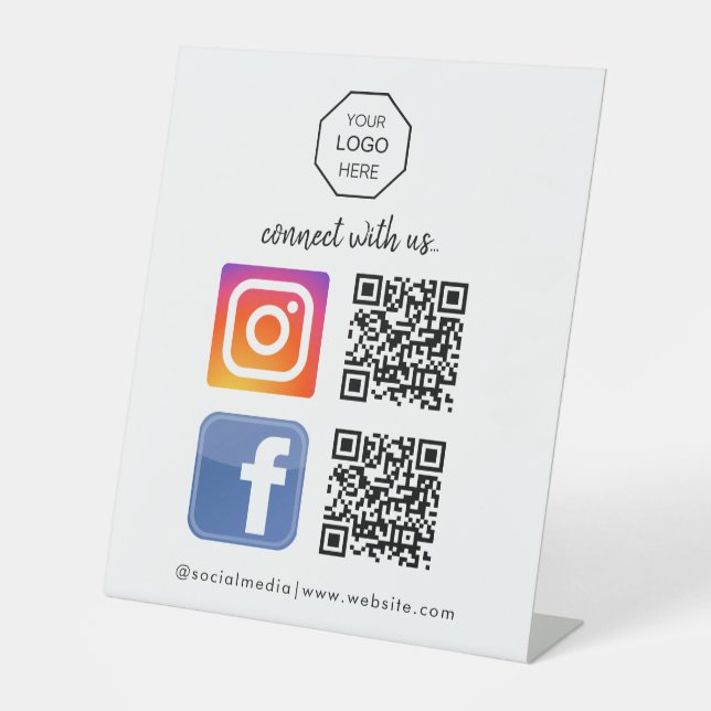 Sozialen Medien | Kontakt | QR Code Black Business Sockelschild (Vorderseite)