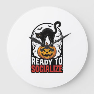 Soziales Halloween-Katz-gruselig-Party-Humor-Desig Große Wanduhr