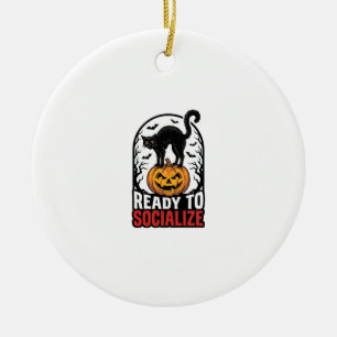 Soziales Halloween-Katz-gruselig-Party-Humor-Desig Keramik Ornament