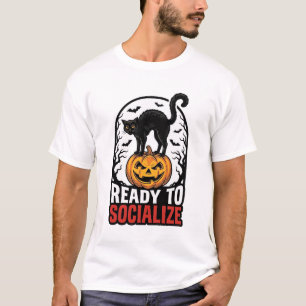Soziales Halloween-Katz-gruselig-Party-Humor-Desig T-Shirt