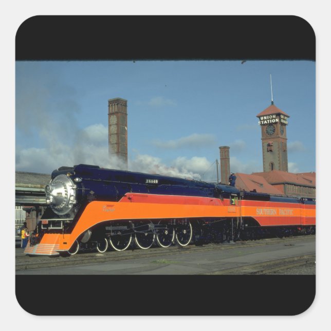SP 4-8-4 "Daylight" Lokomotive #4449_Trains Quadratischer Aufkleber (Vorderseite)