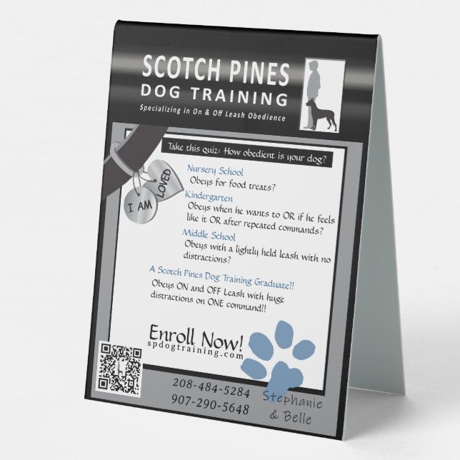 SP Dog Training Table Top für Vet Office-Zeichen # Tischaufsteller (Rückseite)
