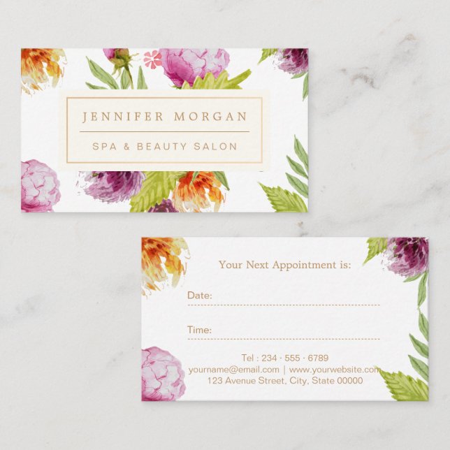 SPA Beauty Salon Girly Floral Carte de rendez-vous (Devant / Derrière)