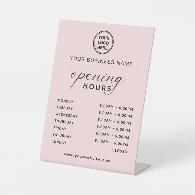 Spa Beauty Salon Opening Hours Display Soft Pink Sockelschild (Vorderseite)