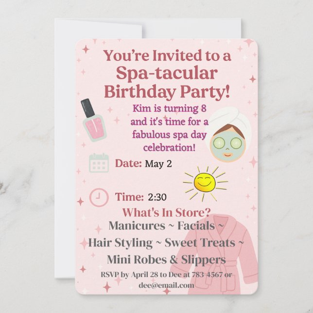 Spa Birthday Party Invitation Template Einladung (Vorderseite)