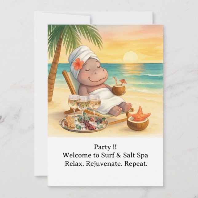 Spa by the beach with Hippo  Invitation Einladung (Vorderseite)