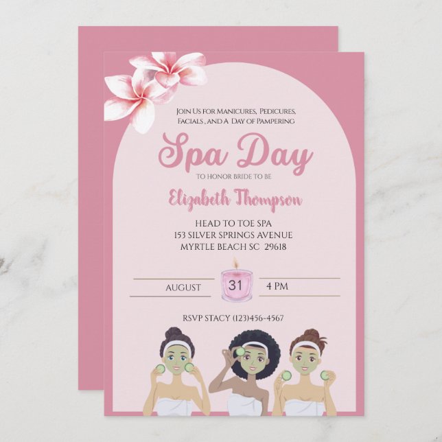 Spa Day Bachelorette Party Invitation (Devant / Derrière)