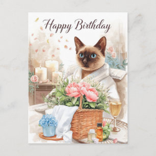Spa-Geburtstag – Glamouröse siamesische Katze Wass Postkarte