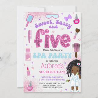 SPA, girl 5th birthday party invite, 5 year old. Einladung