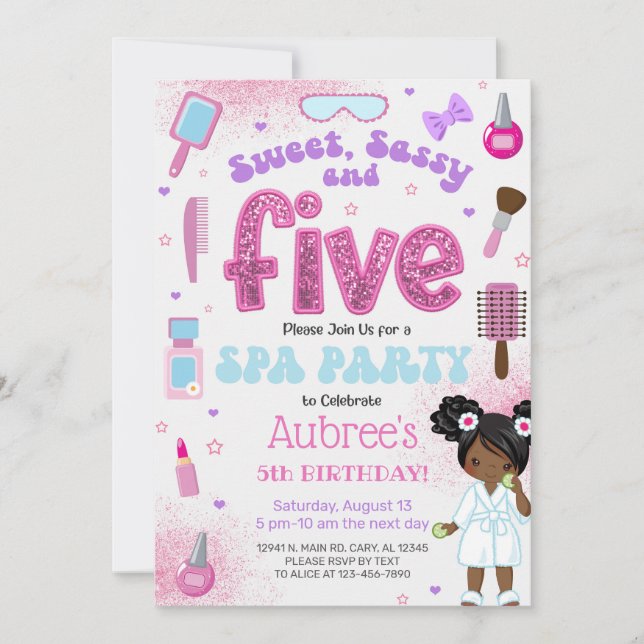 SPA, girl 5th birthday party invite, 5 year old. Einladung (Vorderseite)