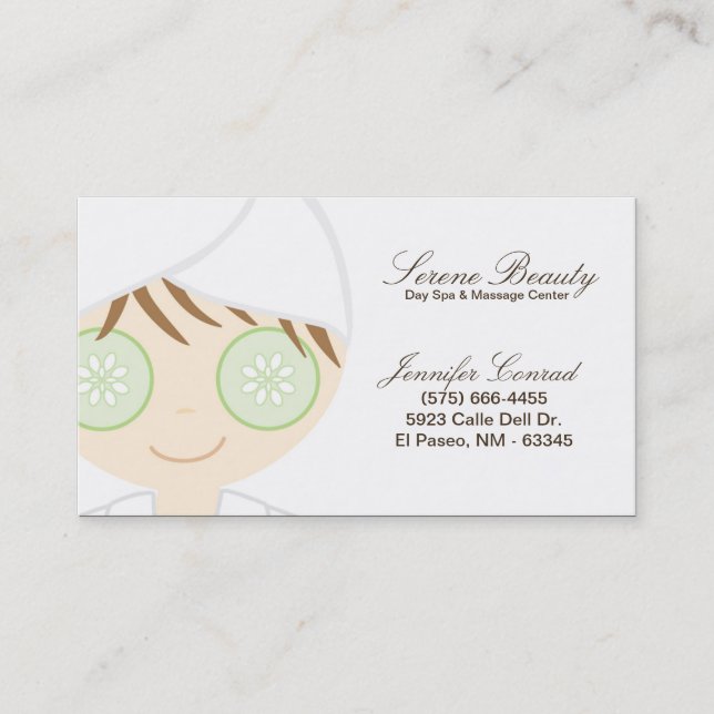 Spa Girl Cucumber Spa Hot Stones Business Card Visitenkarte (Vorderseite)