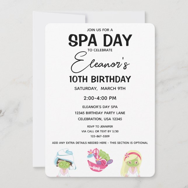 Spa Jour Anniversaire Fille Fête Invitation (Devant)
