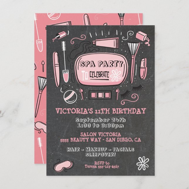 Spa Maquillage Anniversaire Fête Invitation (Devant / Derrière)