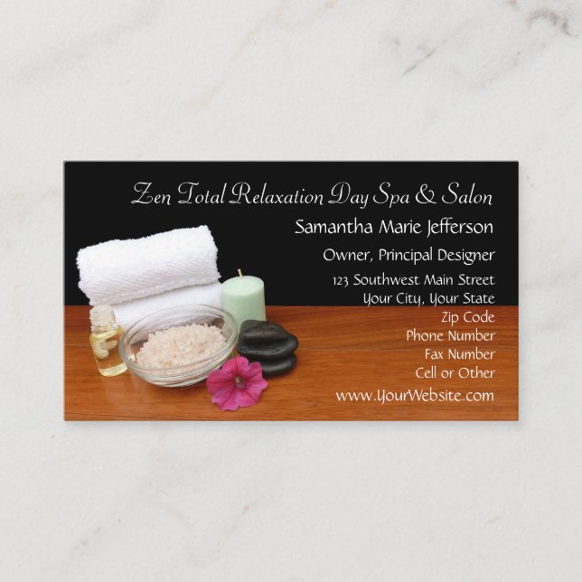 Spa/Massage/Pedicure Salon Scene Black/Color Visitenkarte (Vorderseite)