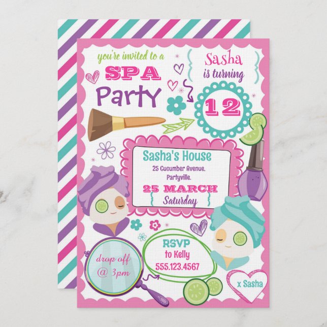 Spa Party Birthday Invitation (Devant / Derrière)
