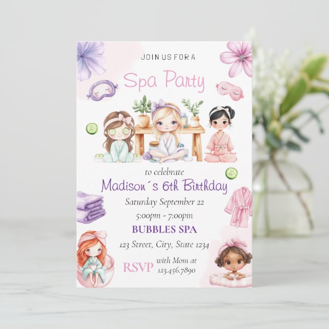 Spa Party Birthday Invitation Einladung (Stehend Vorderseite)
