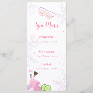 Spa Party Menu