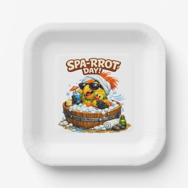 Spa-rrrot Day Funny Parrot Spa Relax Design Pappteller (Vorderseite)