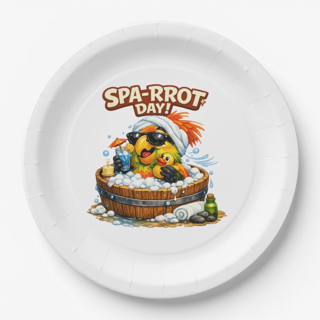 Spa-rrrot Day Funny Parrot Spa Relax Design Pappteller (Vorderseite)