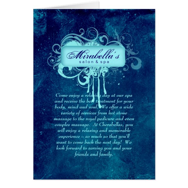 Spa Salon Brochure Greeting Card Grunge Blue Denim (Vorne)