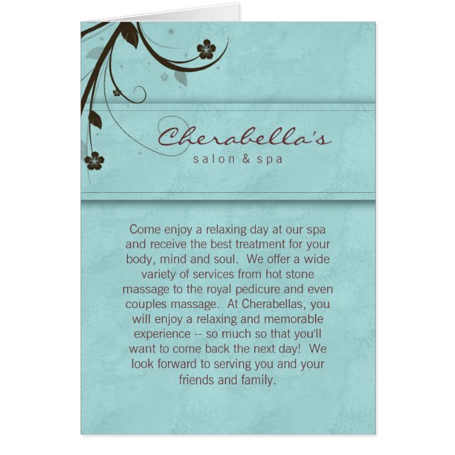 Spa Salon Brochure Greeting Card Watery Blue (Vorne)