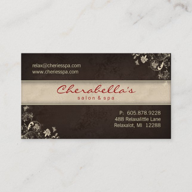 Spa Salon Business Card Floral Butterflies Brown C Visitenkarte (Vorderseite)