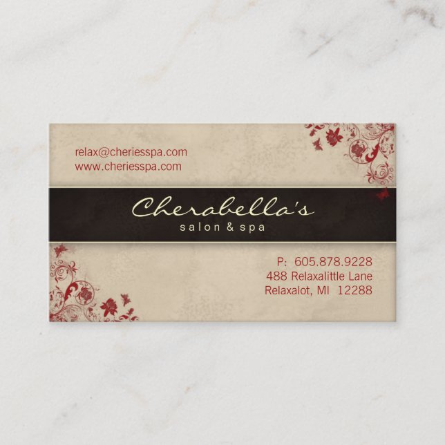Spa Salon Business Card Floral Butterflies Cream R Visitenkarte (Vorderseite)