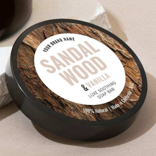 Spa Soap moderne élégant Étiquette de produit avec (Round product label with bold type in neutral beige with custom photo background)