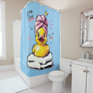 Spa-Zeit Süße Gummiente mit Handtuch-Turban Duschvorhang
