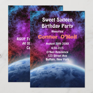 Space 16 . Geburtstag Birthday Party Einladung