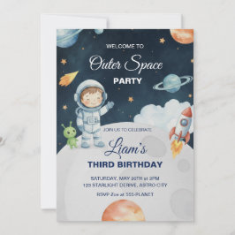 Space Adventure Astronaut Birthday Invitation Einladung
