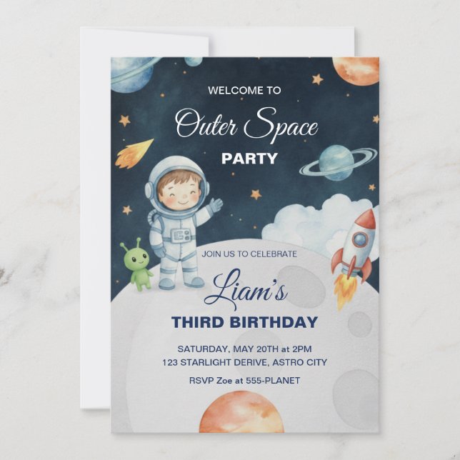 Space Adventure Astronaut Birthday Invitation Einladung (Vorderseite)