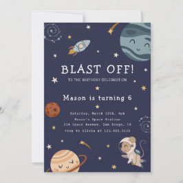 Space Adventure Playful Kids Birthday Party Einladung